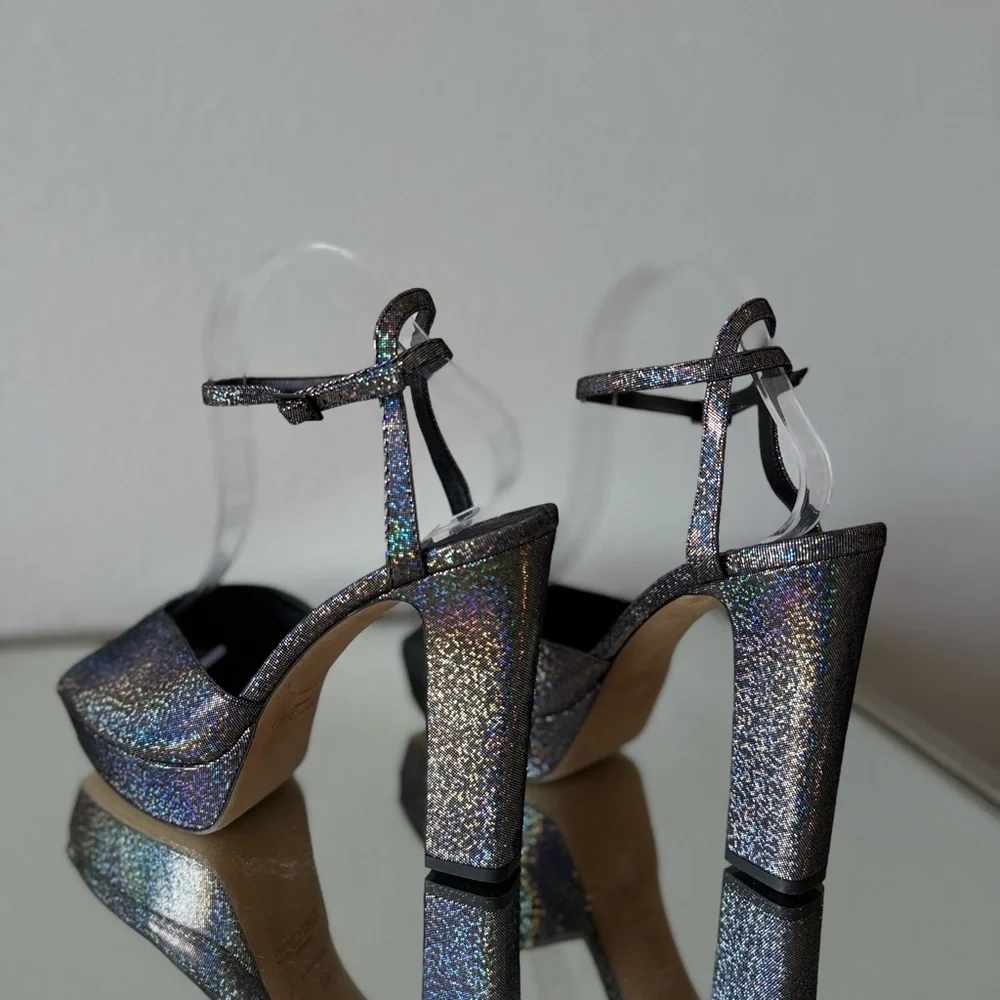New JIMMY CHOO Sacaria Glitter Platform Sandal $925 40